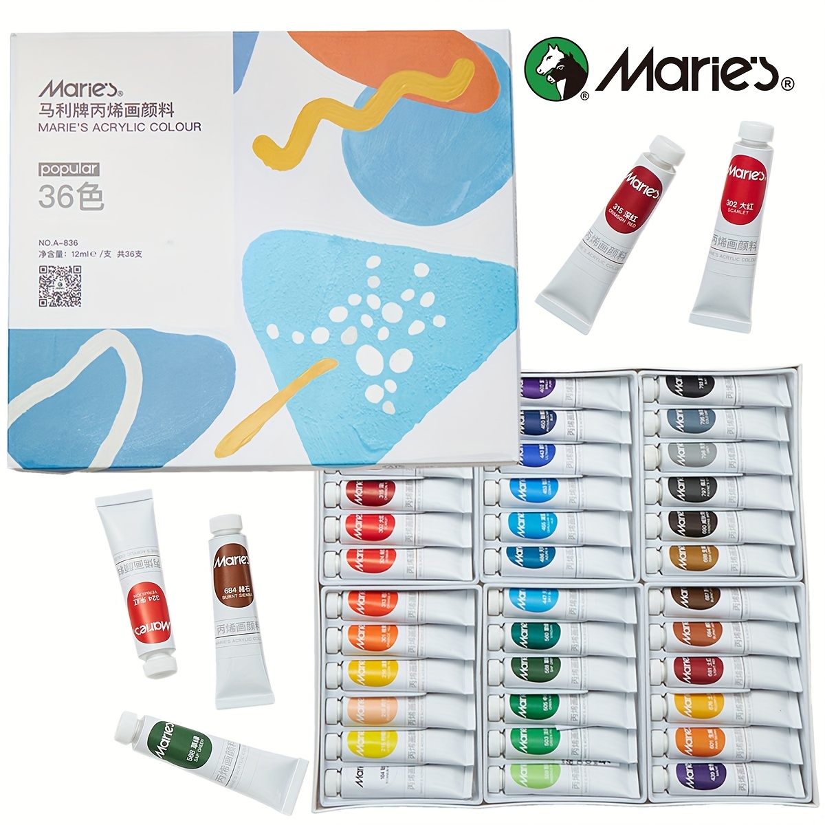 TEMU 36 Tubes Acrylic Paint Set 0.41oz, 12ml Non Toxic Acrylic Artist Paints, Acrylic Paint Art Supplies For Canvas Painting For Adults, Beginners