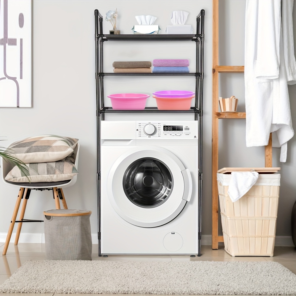 TEMU Three-level Bathroom Shelf For Washing Machine Storage, Utility Rack Above Toilet, Washer And Dryer Organizer, Space-saving Shelving Unit For