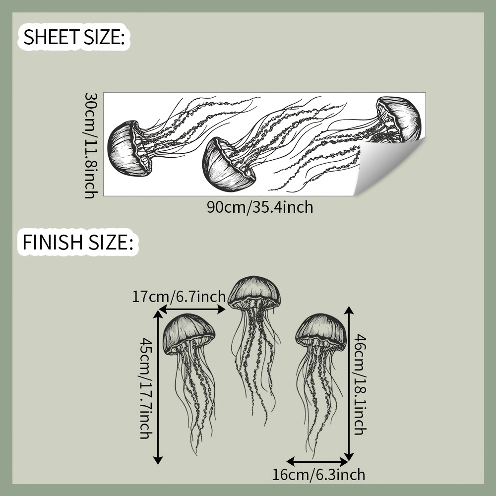 Chic Jellyfish Sketch Wall Decal - Removable & Waterproof Pvc Sticker For Living Room, Bathroom, And Toilet Decor, 11.8x35.4 Inches