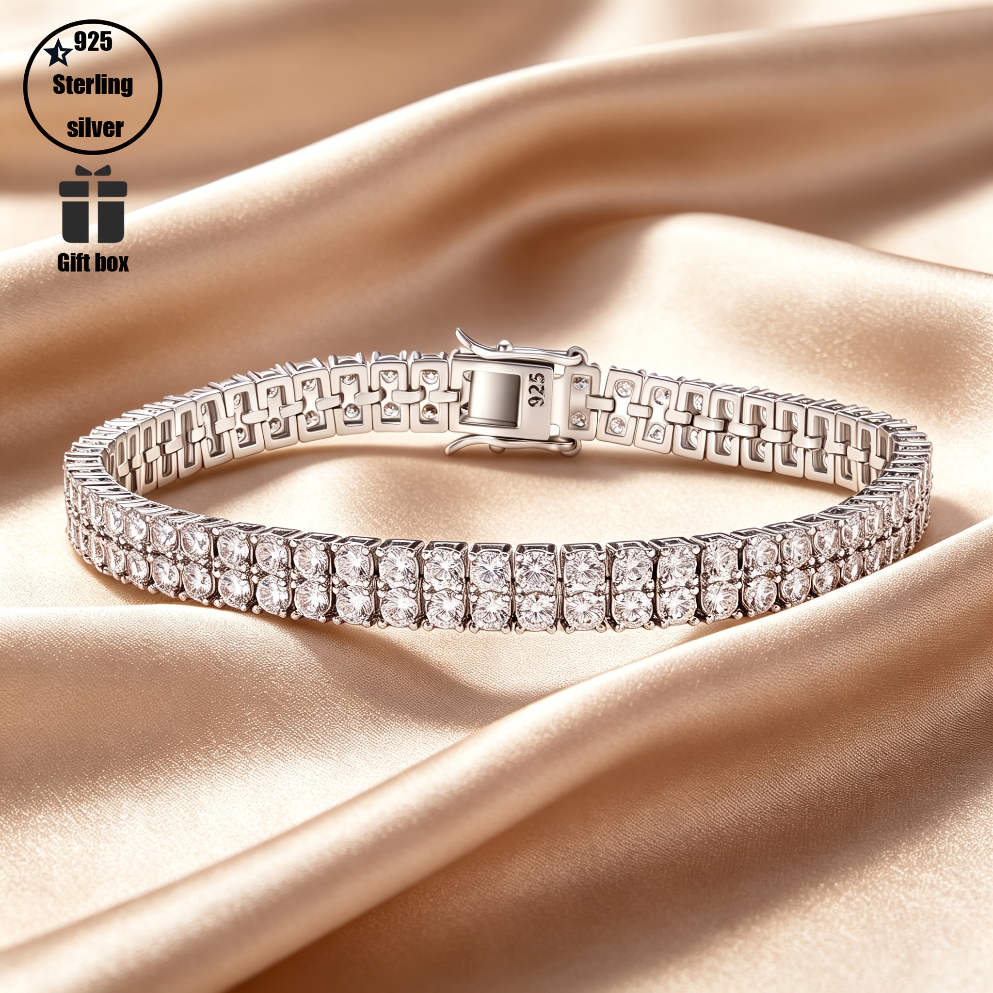 TEMU Bracelet en argent sterling 925 avec 106 pierres de Mozambique de 0,2 ct, livré avec une boîte cadeau premium