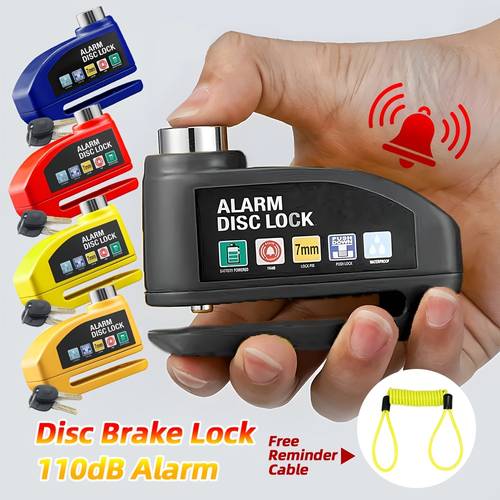 artikel foto high-security alarm disc brake lock voor fietsen, motorfietsen en elektrische scooters, met een extreem luid alarm, een duurzame en roestbestendige aluminium behuizing