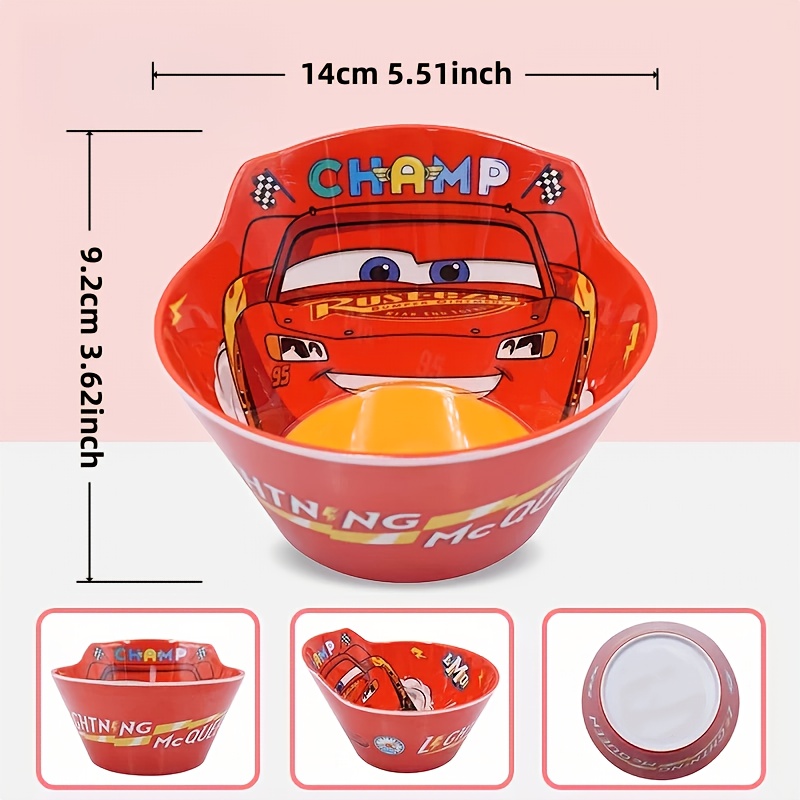 Disney 3pcs/set Lightning McQueen 3D Stainless Steel Cup, Salad Bowl & Spoon, Leak-Proof Sealed Milk Cup, Heat-Resistant Rice Bowl, Adorable Lightning McQueen Design, Portable tableware, Ideal Gift for friends, Kitchen, Picnic Essentials