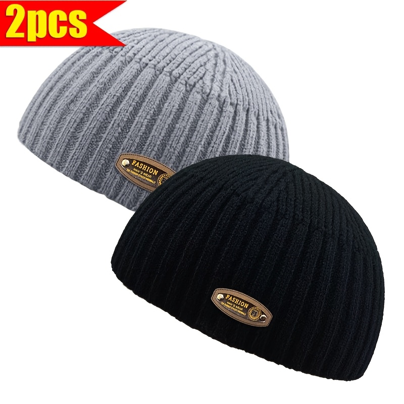 TEMU 2-pack Autumn/winter Yuppie Bald Head Beanie, Unisex Winter Short Style For Outdoor Activities And Skiing, Plush -lined One-size Fits All