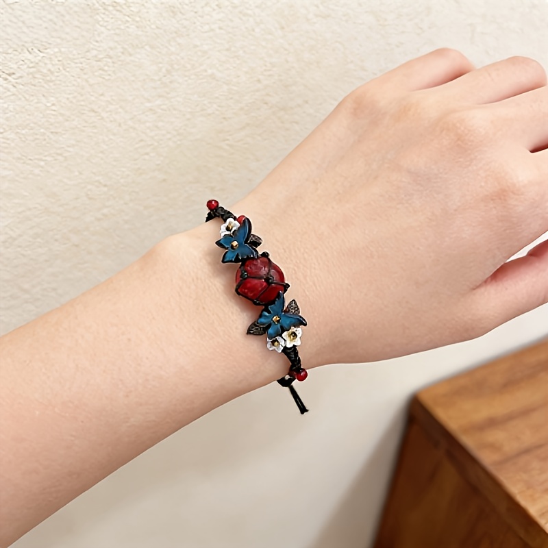 Bohemian Gothic Style Red Natural Stone Woven Bracelet