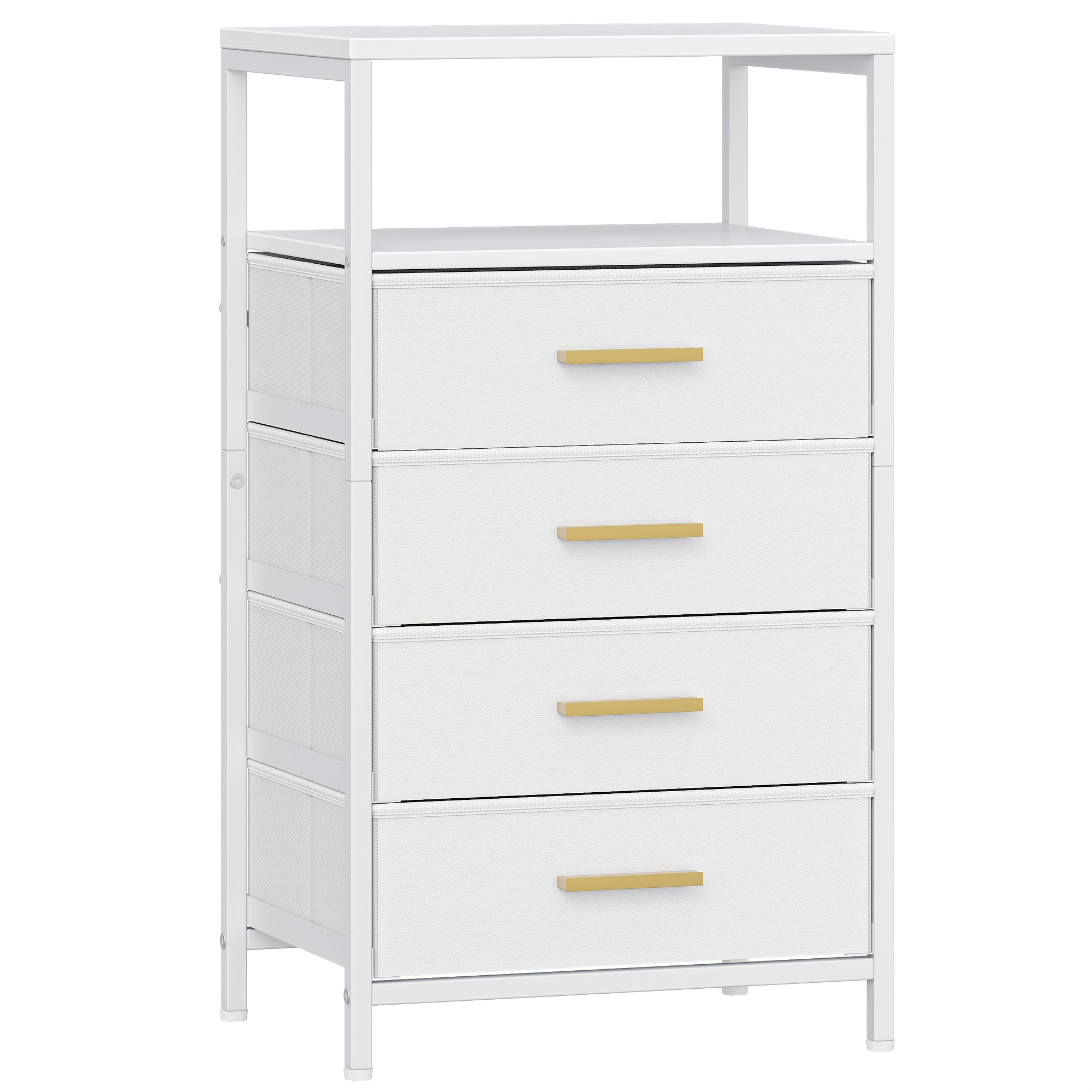 Clothing & Closet Storage, Bedside Table With Open Compartment, Chest Of Drawers With 4 Foldable Fabric Drawers, Modern, For Bedroom, Living Room, 30 X 40 X 70 Cm, White