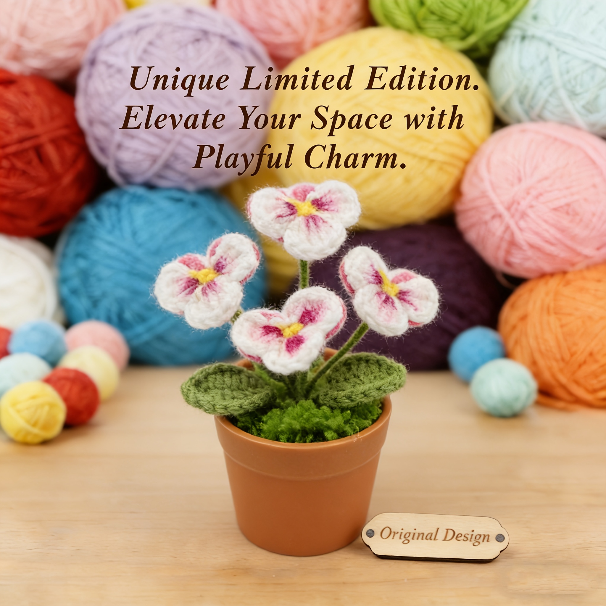 TEMU Knitted Carnation Potted Plant, Knitting Kit, Artificial Plant, Car Ornament, Home Gardening Potted Plant, New Year, Valentine's Day, Christmas