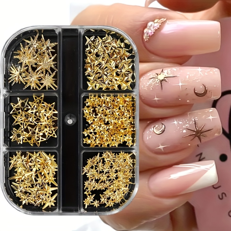 6 slot cute round box metal star nail stud decorations 3d - Temu