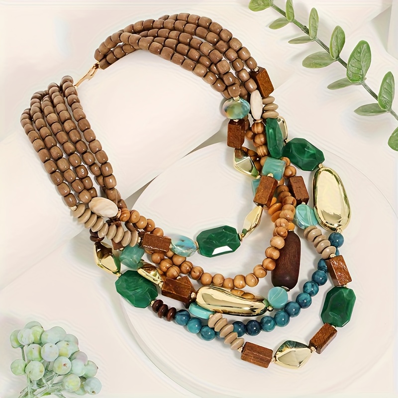 Elegant Multi-Layer Stacking Necklace with Mixed Materials