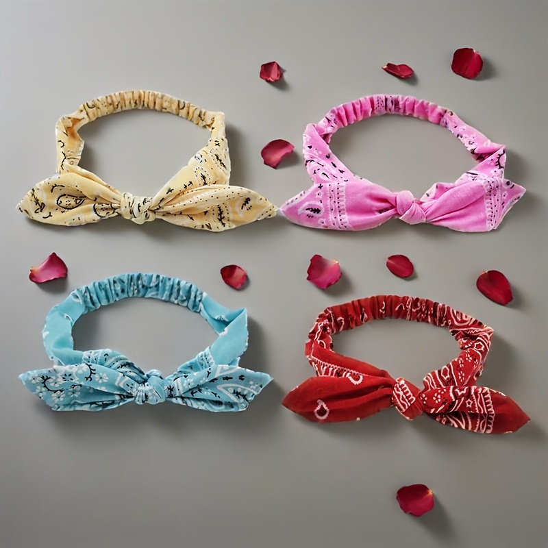 4pcs Elastic Bandana Knot Headbands Bow Headband Turban Headwraps Hair Band For Women Girls Sport, Prom, Party, Dancer, Club, Yoga, Running, Fitness