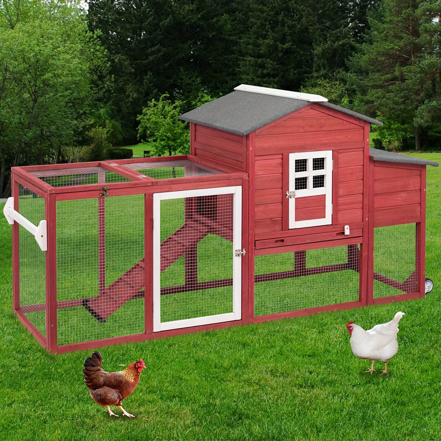 chicken coop with   and   78 7 wooden poultry cage detachable tray roof nest box ramp suitable for 1 3 chickens outdoor garden backyard red