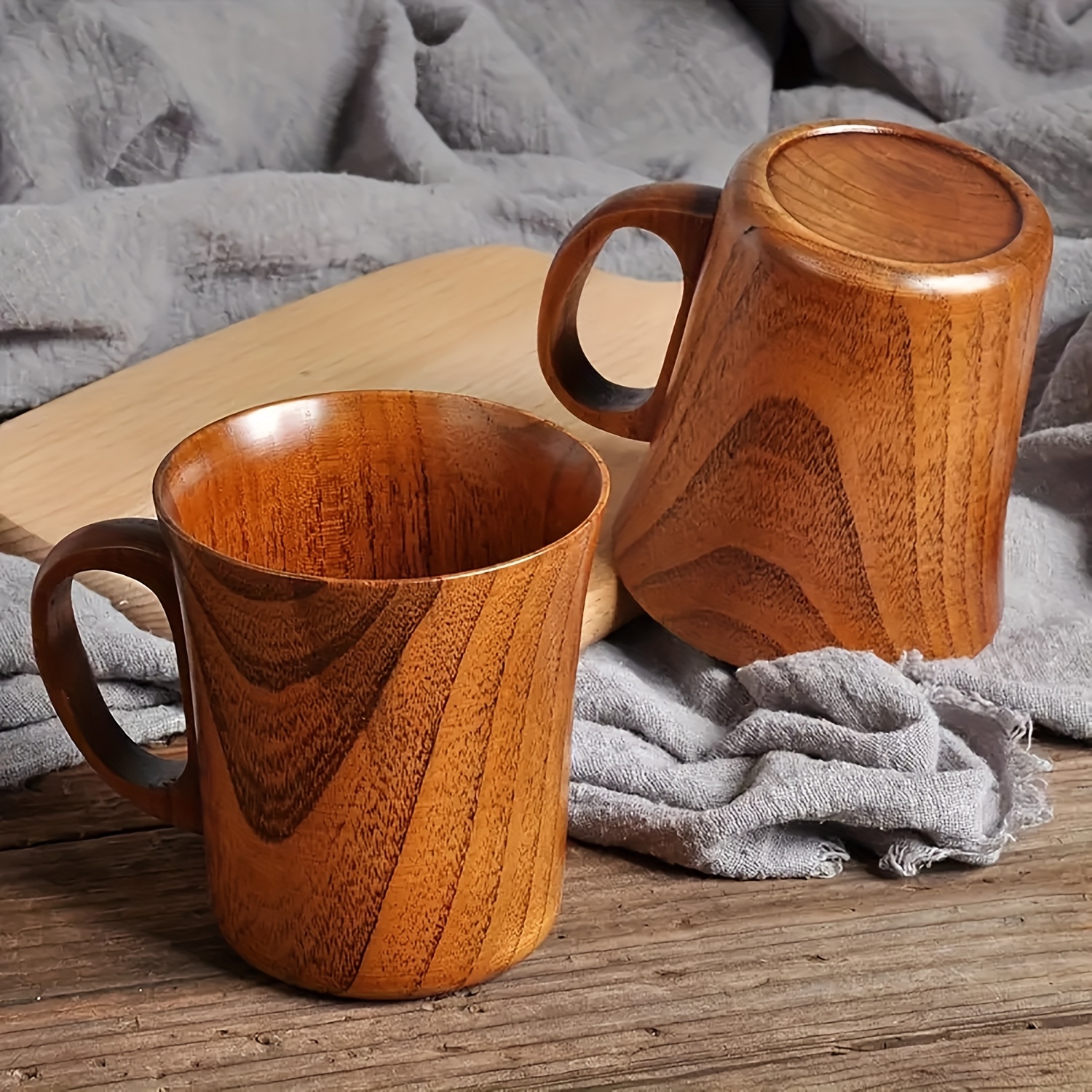 2pcs set of   wood mugs reusable hand wash only multi purpose   office cup collection 2