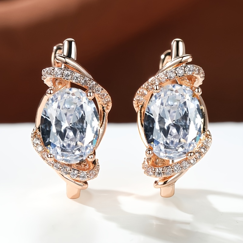 Women's Blue Oval Synthetic Zirconia Inlaid Earrings, Elegant & Classic