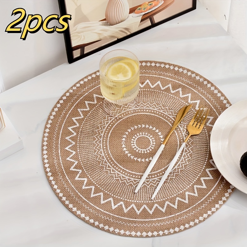 2/4pcs Bohemian Style Placemats, 15-inch Round Table Mats, Vintage Style Hemp Background Wall Decor, Home Round Table Mats