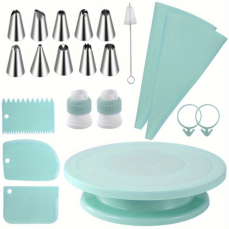 Cake Decorating Kit Turntable 10 Stainless Steel Tips 2 - Temu