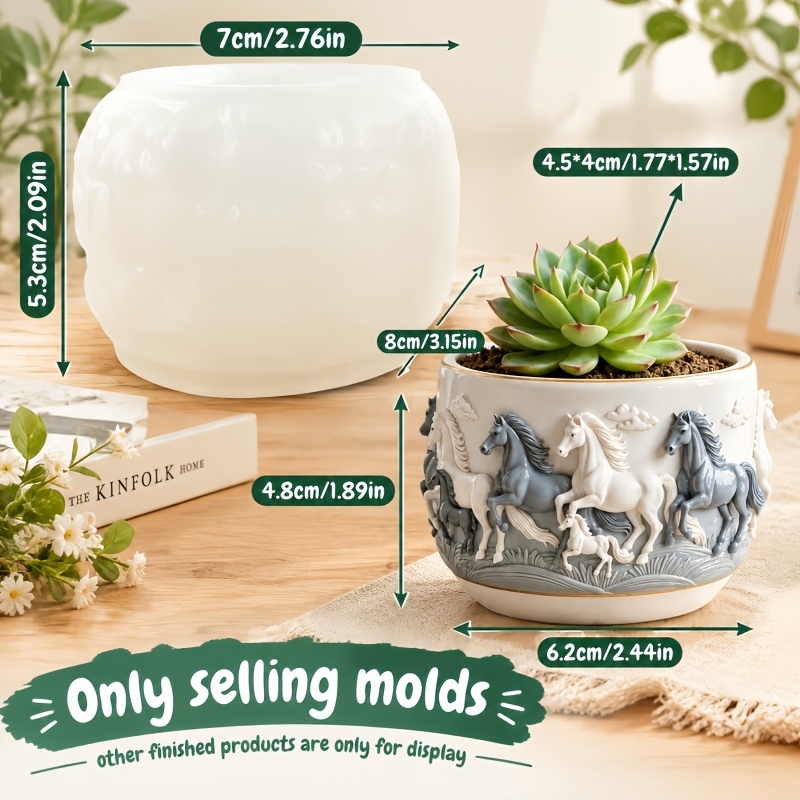 TEMU Resin Silicone Mold Running Horses On The Relief Round Succulent Plant Flower Pot Resin Silicone Mold Running Horses Relief Storage Box Concrete