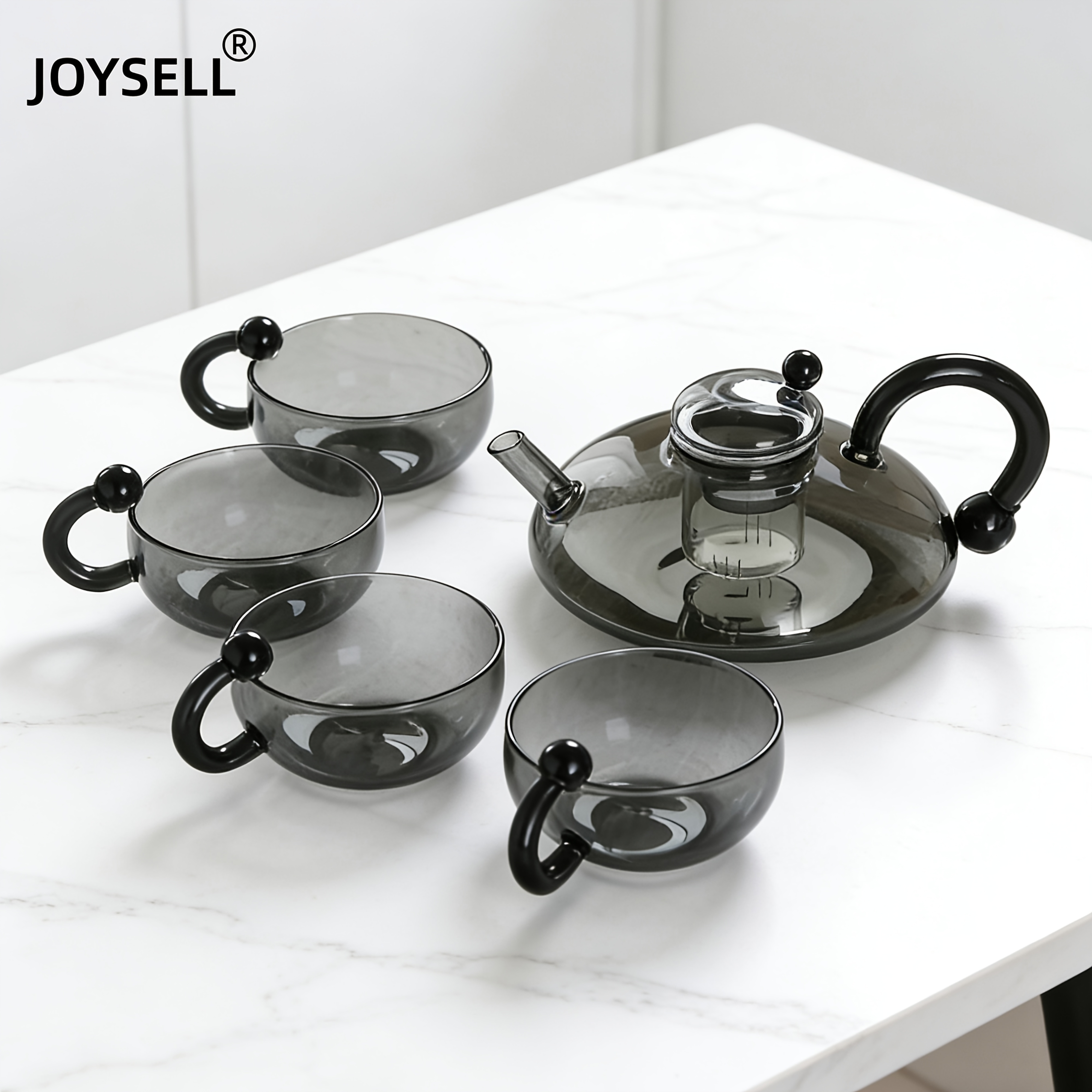 TEMU 1 Set Théière Élégante Sauge avec 4 Tasses, de Poignée Ergonomique, Convient à Tous Types de Thé à Fleurs, Thé au Jasmin, Vie à , pour Papa,
