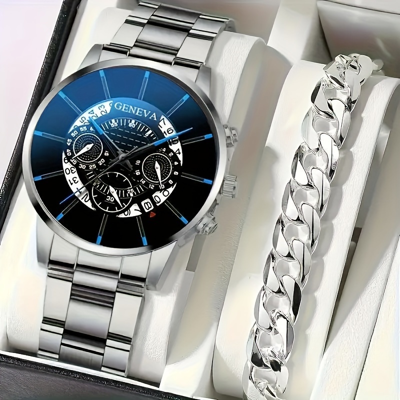 

2pcs/set Men' Steel Set - And Bracelet - For Men, For , Box Packaging