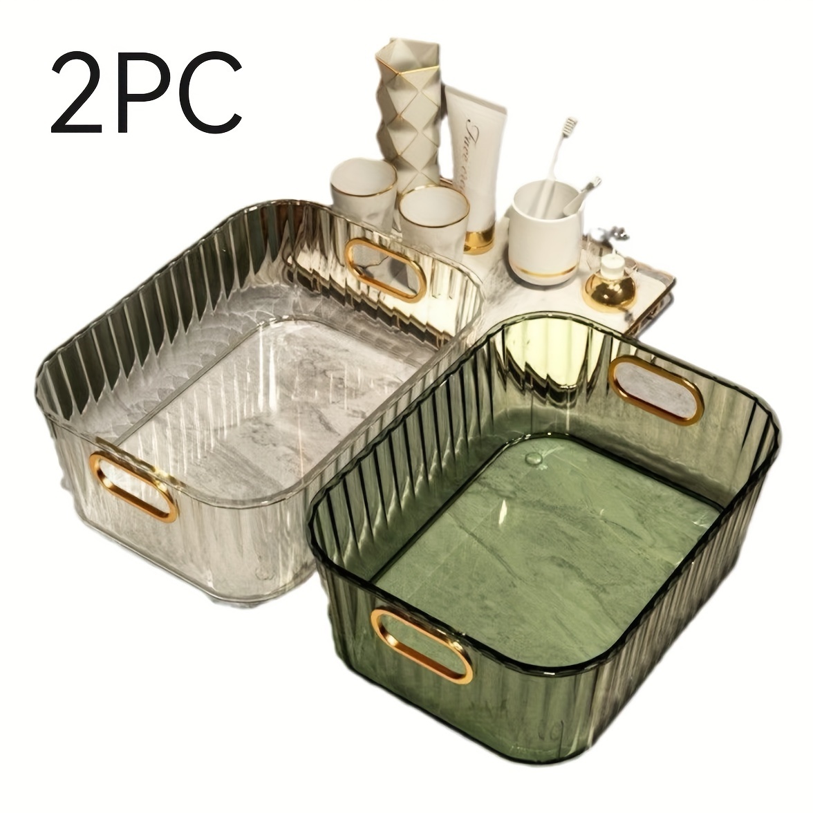 

2pcs Luxury Acrylic Cosmetic Organizer - Portable & Multifunctional Storage For Makeup, Skincare, Snacks | Ideal For Bathroom, Vanity, Bedroom