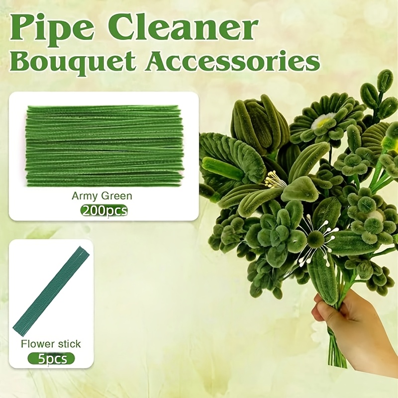 TEMU Set di pulisci tubi verde militare da 205 pezzi - di ciniglia premium con di fiori, per e artigianato, decorazioni creative, Halloween ,