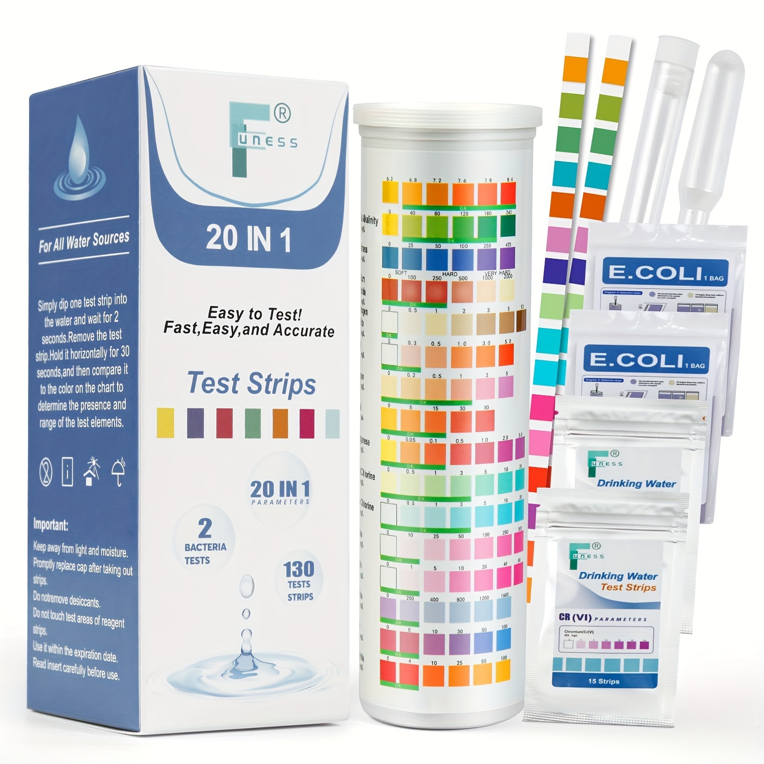 

20-in-1 Water Testing Kit Water Test Kit For Drinking Water 130 Pcs Tap Water Test Strips For House Water Quality Test Kit For Hardness, Ph, Lead, Iron, Fluoride, Bacteria Etc.