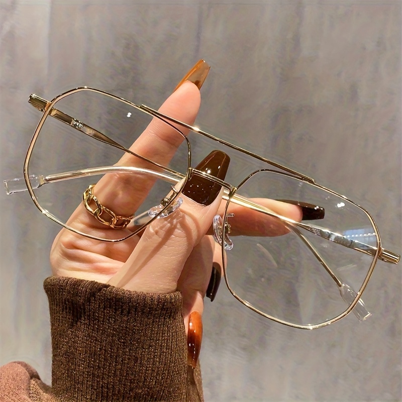 Image of New High-quality Double Beam Metal Large Square Frame Plain Glasses For Men And Women, Trendy Fashion Decorative Eyeglass Frames With Style