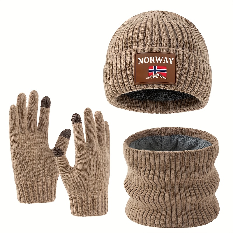 TEMU Affordable Winter Warm Hat Scarf Gloves 3pcs Set, Norway Hat Scarf Gloves Mixed Set, Fashionable And Versatile Warm Set, Outdoor Leisure Ski Hat