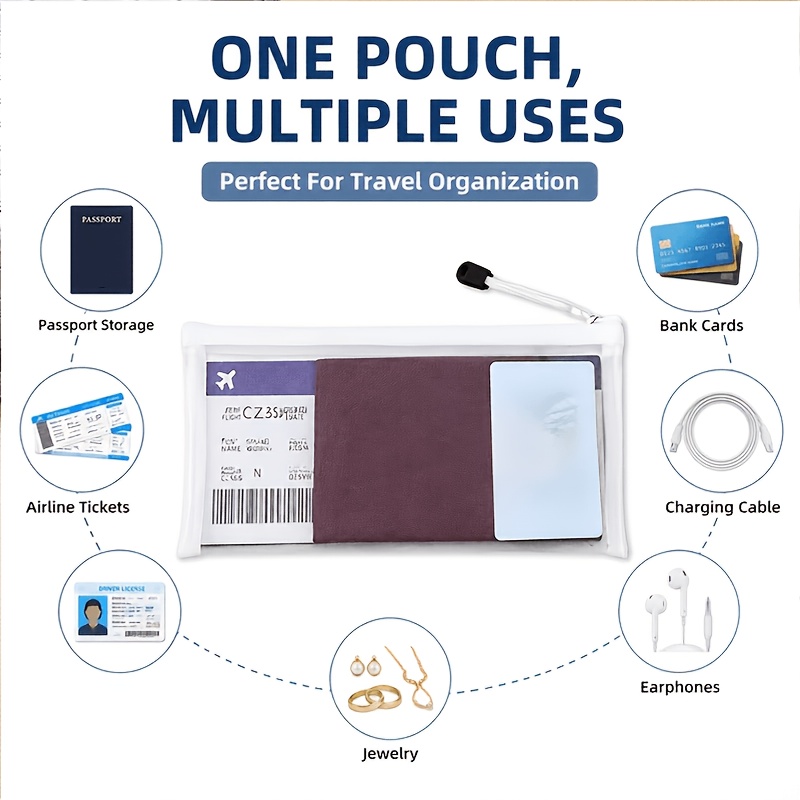 6Pack White Zipper Travel Document Organizer Bags