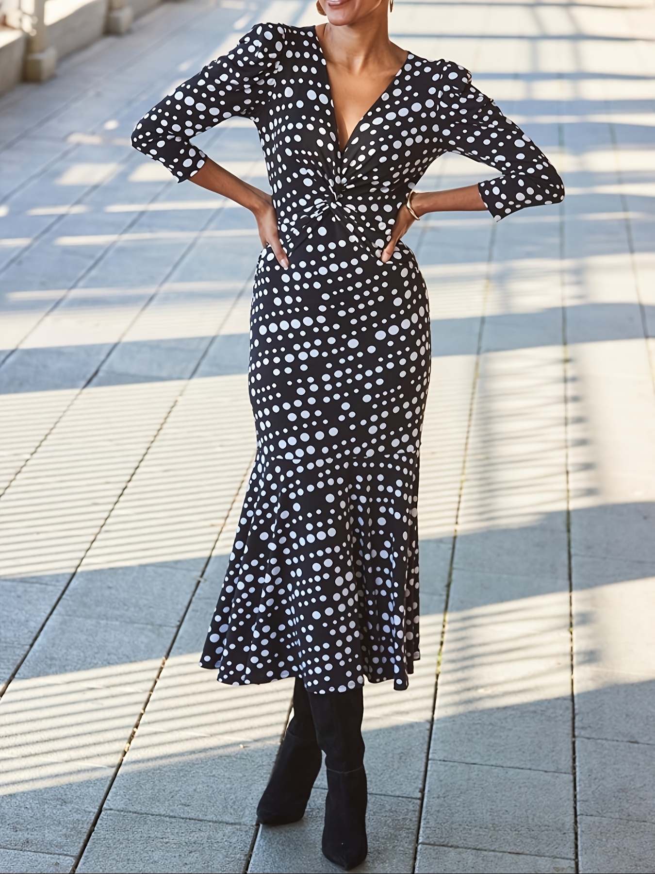 black and white flared dress Polka Flare Dress