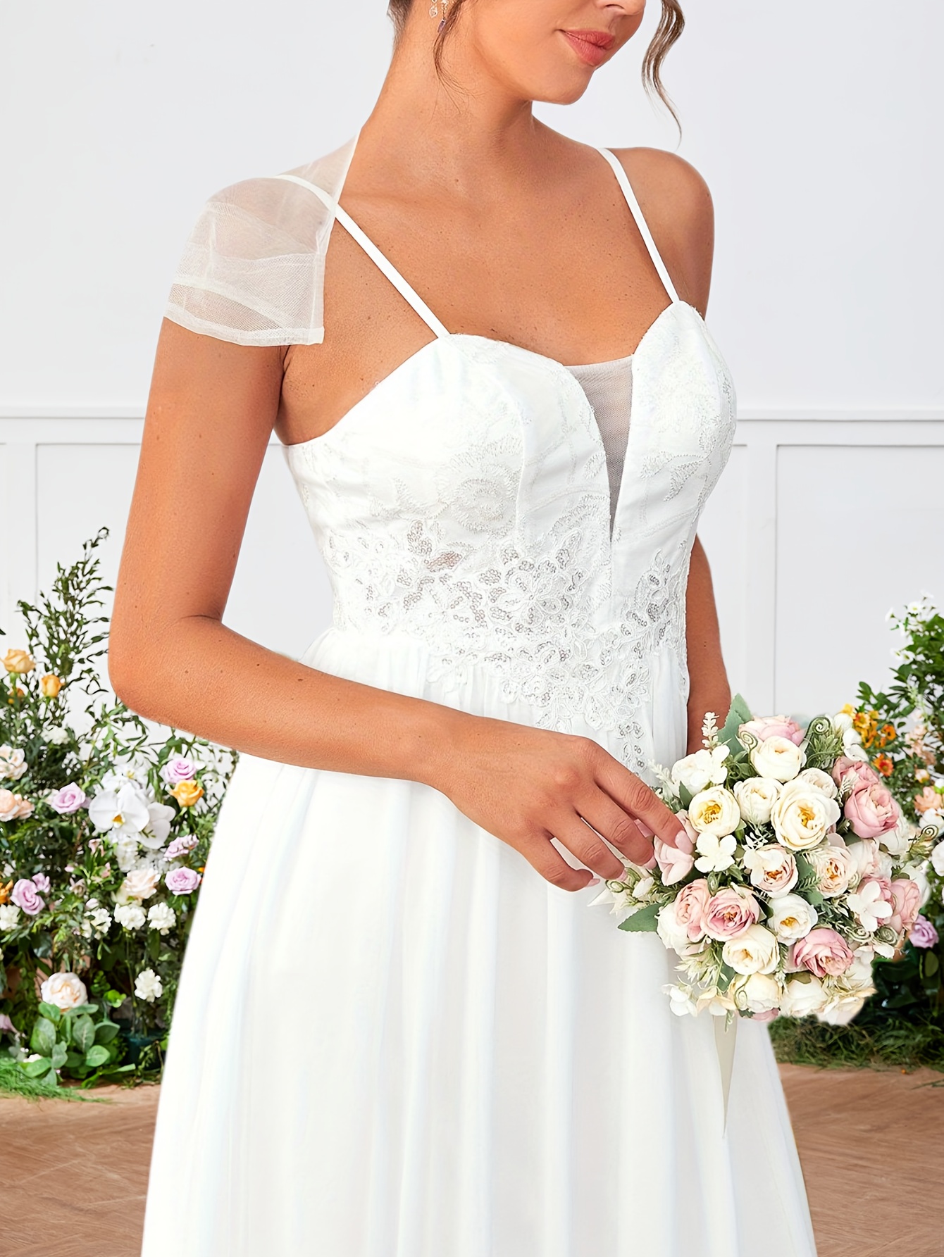 womens elegant white v neck backless wedding dress - Temu Ireland