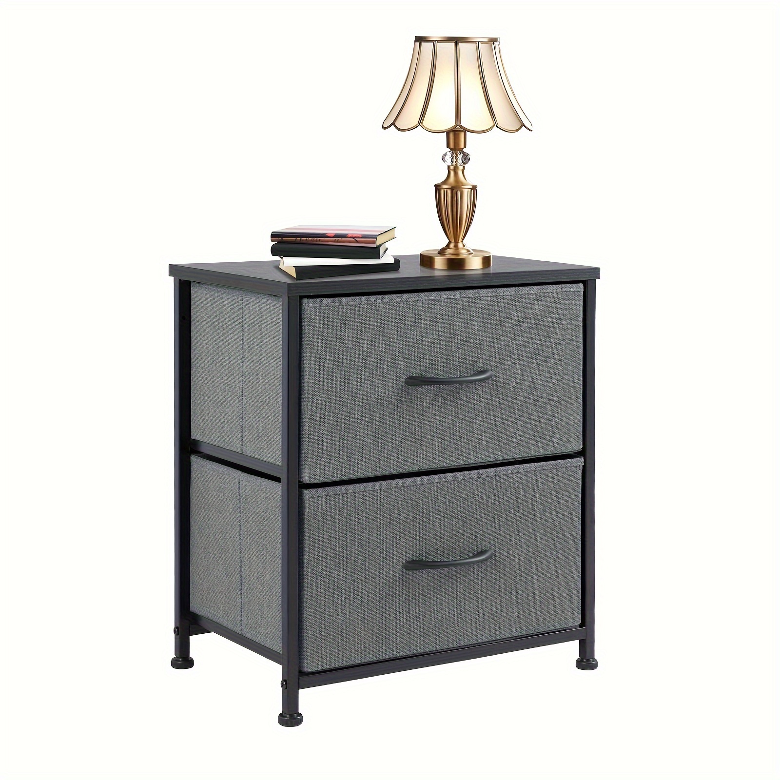 

Olixis Nightstand With 2 Storage Drawers, 20" Height Small Furniture End Table, Wooden Top Fabric Cabinet Night Stand Mini Dresser