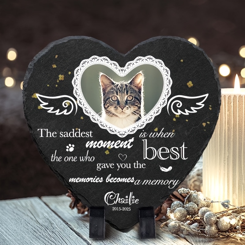 Custom Heart-Shaped Stone for Pet Memorials, Personalized Engraving