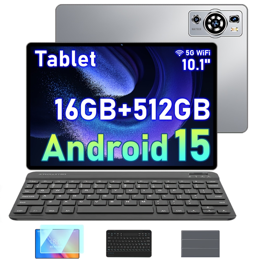Image of 10.1 Inch Tablet With Keyboard, 15, 16gb (8gb+8gb Expansion), 512gb Rom, Expandable To 1tb, Wifi/lte, 6000mah, With Mouse, Stylus, Case, Tablet, Pad