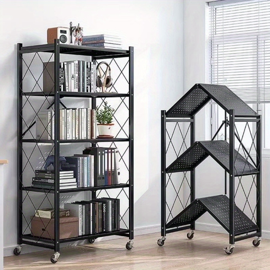 3/4/5 Tier Folding Storage Rack with Wheels – No Installation Utility Shelving Unit for Kitchen, Living Room, Garage, Study Room & Basement Organization — Zaynora Luxury Marketplace