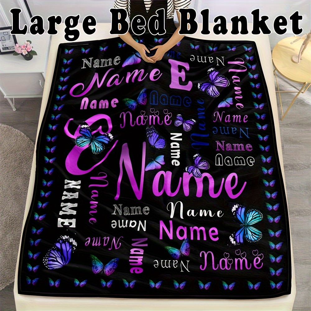 

Name Purple Flannel Bed Blanket - , , For Sofa, , - Personalized Bedding Blanket , Boys, - For 's Day & Christmas Gifts - Microfiber, Washable