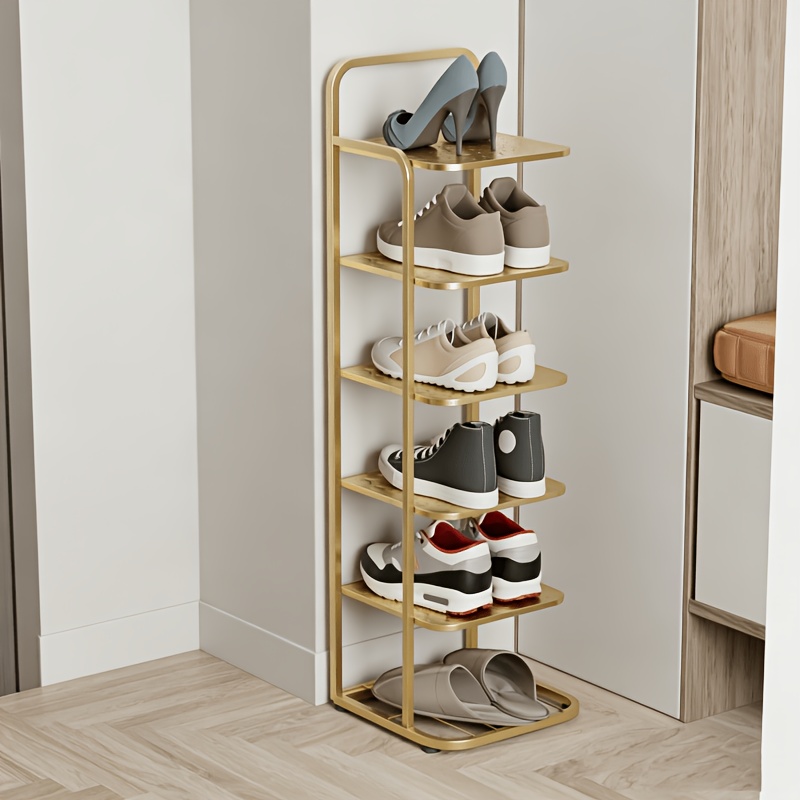 TEMU Vertical Narrow Shoe Rack For Entryway, 4/6/8 Tier Slim Metal Shoe Storage Organizer, Small Space Freestanding Shoe Shelf, Corner Shoe Stand For