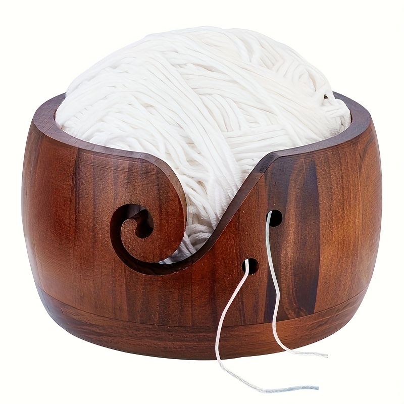 Image of 1pc, Wooden Yarn Bowl, 2 Styles , Knitted Yarn Storage Bowl, Perfect Gift For Mothers