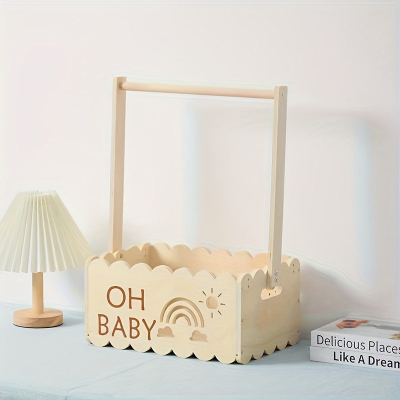 1 Wooden Baby Christening Gift Box, Designed As "oh Baby" - Rustic Frame With Sun And Rainbow Illustrations, Perfect For Newborn Welcome Present & Baptism Decor