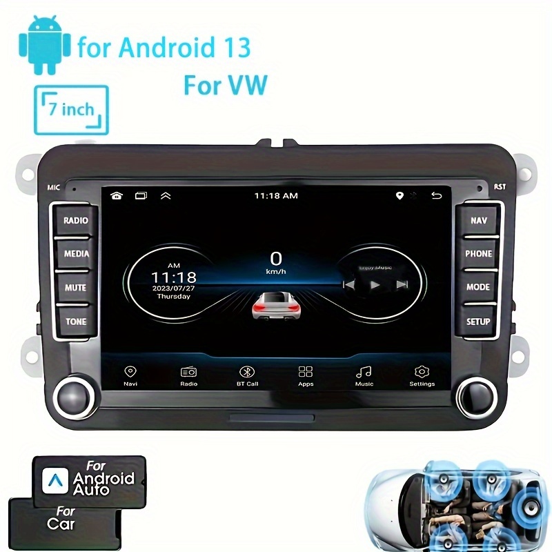 

For Vw 7-inch Android 13 Car Stereo Gps Car Navigation Wifi Touchscreen Car Radio With Cordless Phone Wifi Mirror Link Fm Rds Radio