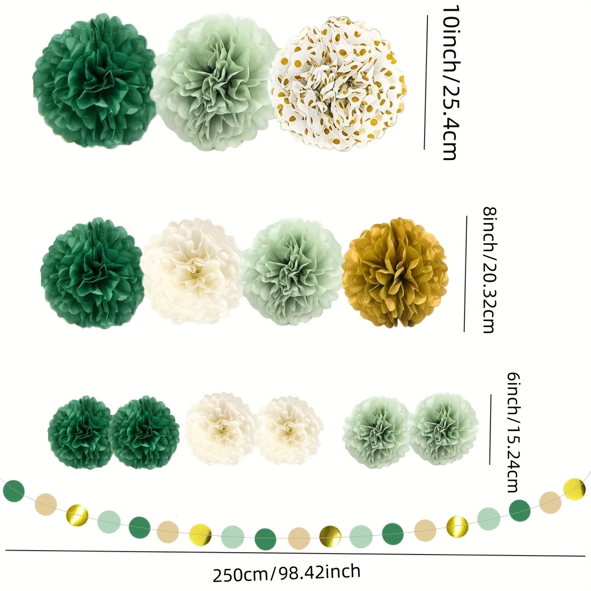 Image of 14pcs Sage Green Wedding Party Decoration, Green And Golden Tissue Ball Round Garland For Bridal Bath Wedding Birthday Engagement Jungle Party Decor
