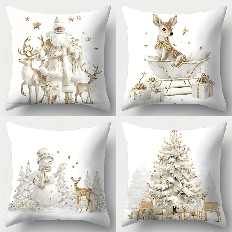 TEMU Lot de 4 housses de coussin de Noël, 16/18/20 pouces, imprimées , motif , traîneau, sapin de Noël, taies d'oreiller décoratives pour canapé,