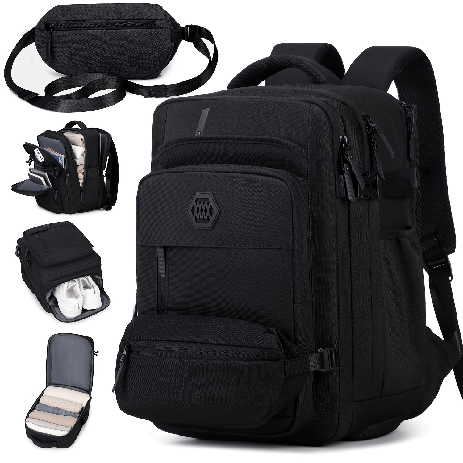 ENOSHI Mochila Aprobada para Aerolíneas - Bolso de Viaje con Compartimento para Zapatos y Cremallera Compatible con TSA, Mochila de Negocios con Múltiples Bolsillos, Funda para Laptop de 39.62 cm, Poliéster Ligero y Duradero para Hombres y Mujeres - Equipaje de Mano para Negocios, Vacaciones, Universidad, Diseño Elegante, Cierres de Alta Calidad, Esenciales de Viaje, Construcción Robusta, Ideal para Oficina