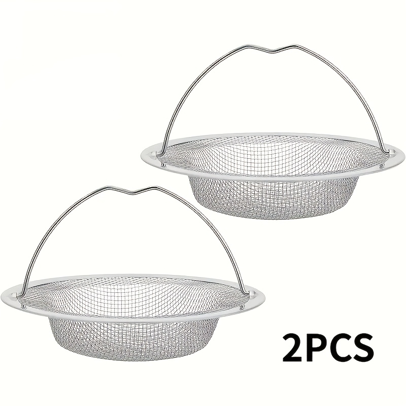 TEMU 2pcs Stainless Steel Kitchen Sink Drain Strainer With Ergonomic Lift Handle, Fine Mesh Anti-clog Sink Basket Filter, Rustproof Food Residue
