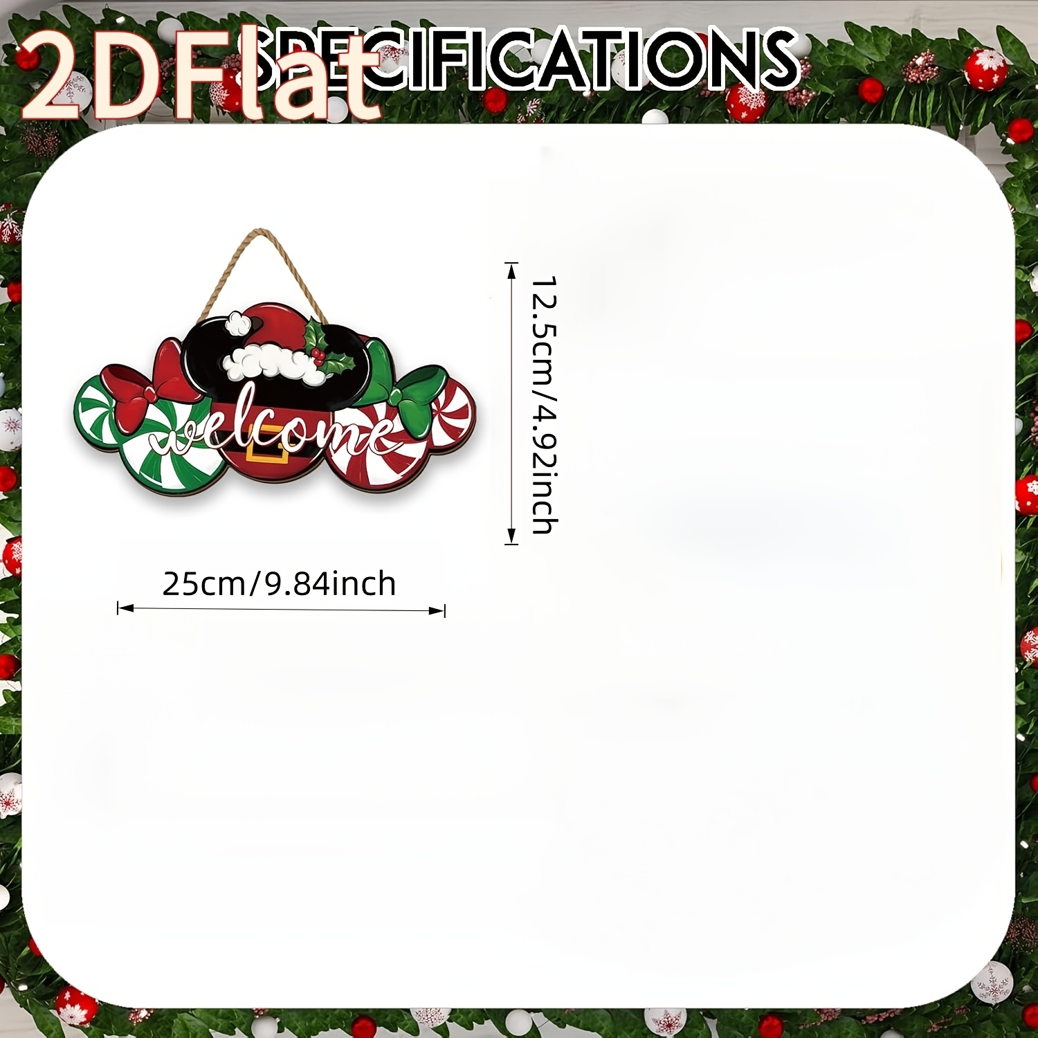TEMU Plat 2D, Décoration de Noël Plate 2D, Panneau Suspendu Souris de Dessin Animé de Noël, Décor de Porte de Cuisine de Noël d'Hiver du Nouvel An,