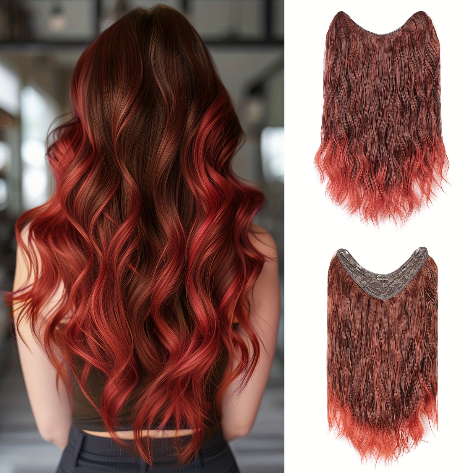 Image of 5pcs Clip-in Hair Extensions Suitable For Women - 20" Thick Long With Invisible Lace Weft, Hair Extensions, & , High Weight For Volume & Length, Color Gradient Extensions For Style