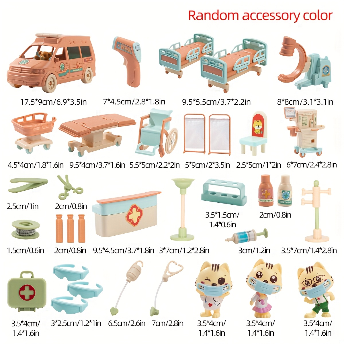 Image of 34pcs/children's Pretend Play Mini Simulation Cat Toy,/random Colors/pet Toy Set Diy Simulation Hospital And Ambulance Toy Model Educational Toy, Gift For Children, Boys, And Girls