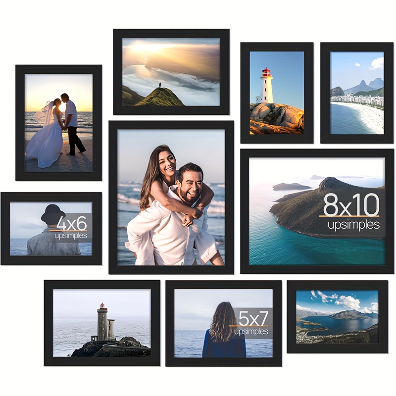 

1set Wall Decoration, 10 Piece Wall Frame Set, Various Sizes Including 8x10, 5x7, 4x6 Family Photo Frames, Black, For Home Room Living Room Office Decor