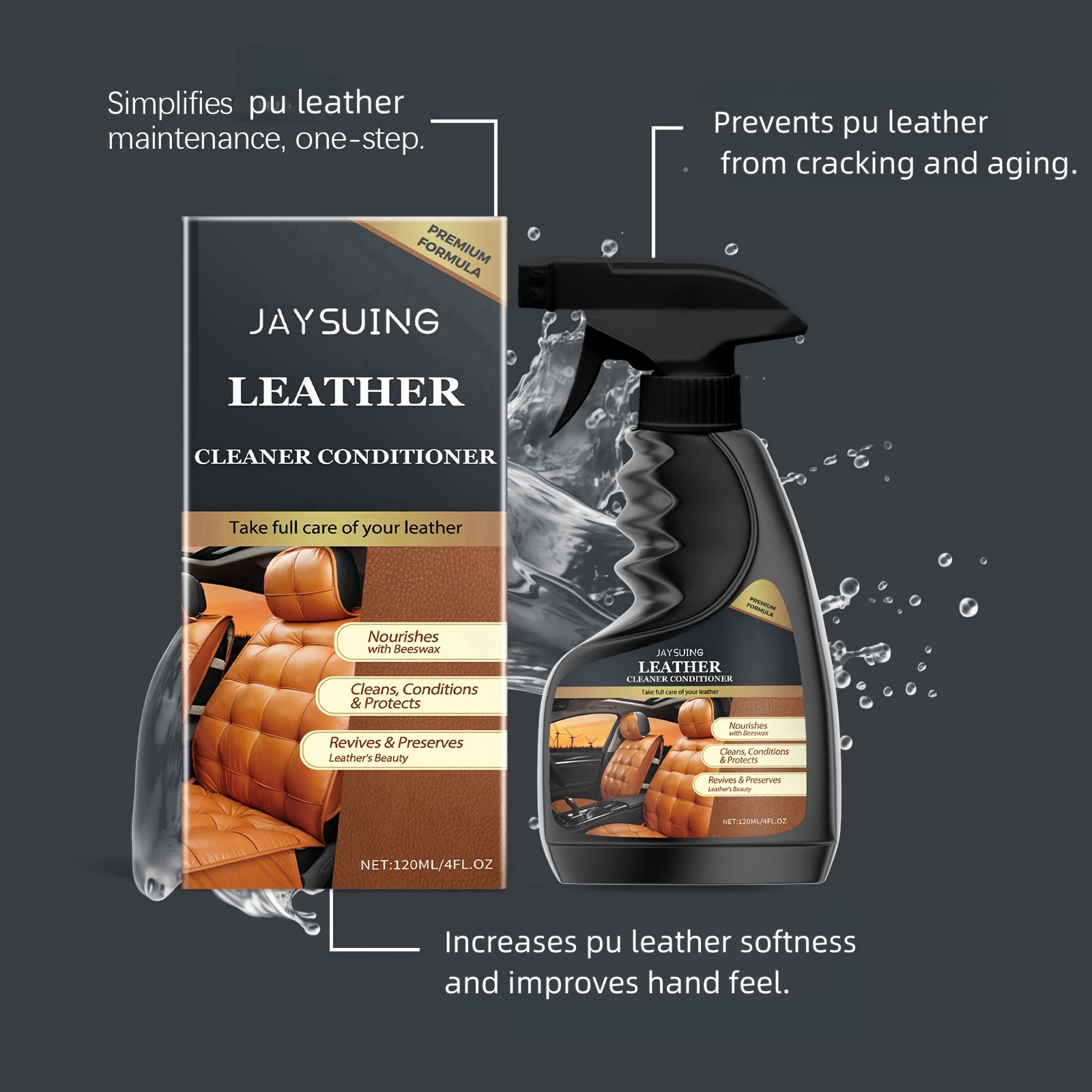   leather cleaner and conditioner spray   deep cleaning stain remover gloss restoration for furniture bags sofas car seats 1l liquid formula with   details 3