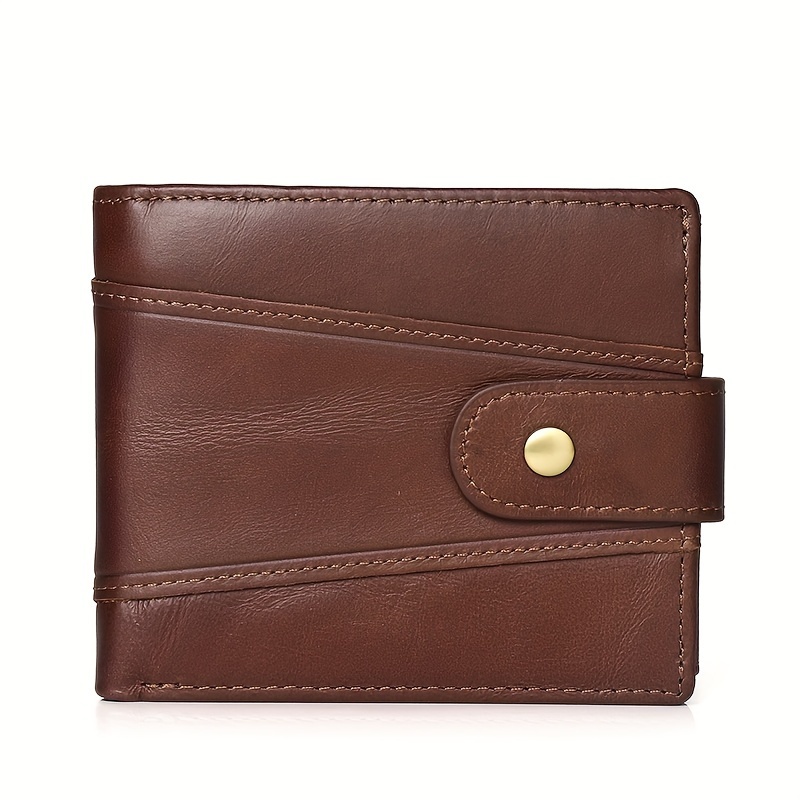 

Top Layer Cowhide Solid Color Wallet, Retro Style Rfid Blocking Credit Card Holder, For Men