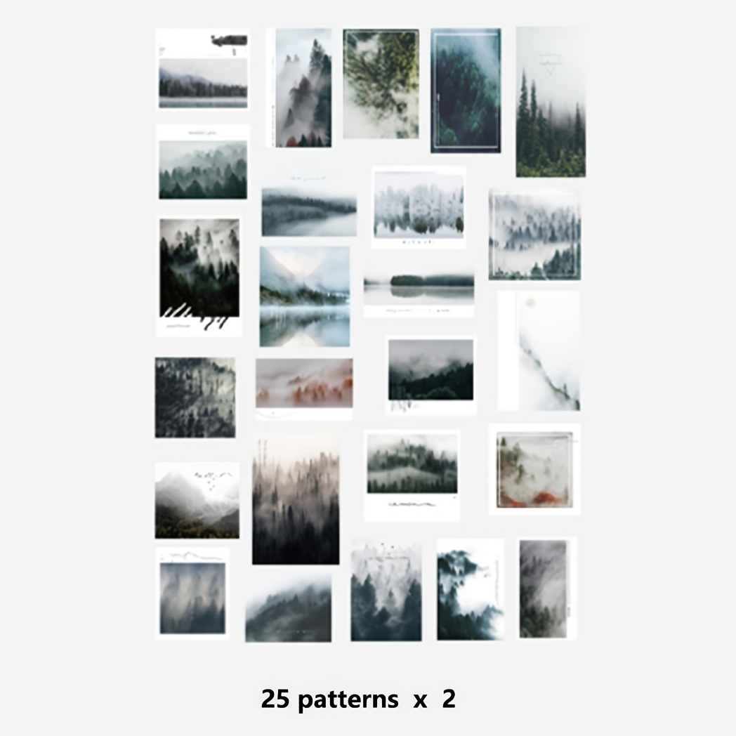 TEMU 1 Pack 50 Sheets Misty Forest Creative And Paper Decoration Material Stickers