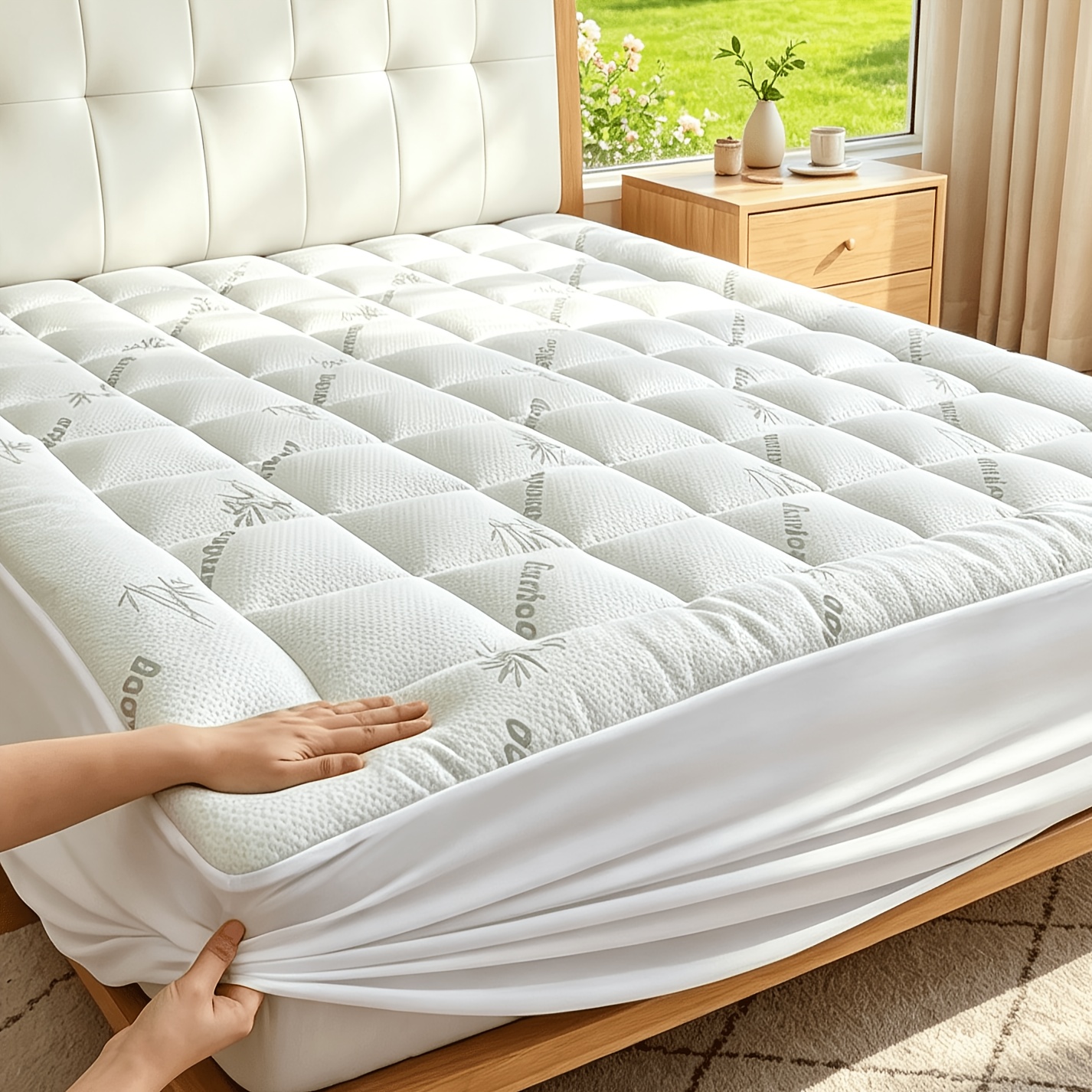 Cooling Topper Mattress Protector Suitable For Bed Cover, Comfortable Breathable Top Deep Pocket Mattress Pad Protector With Microfiber Cover, Machine Washable